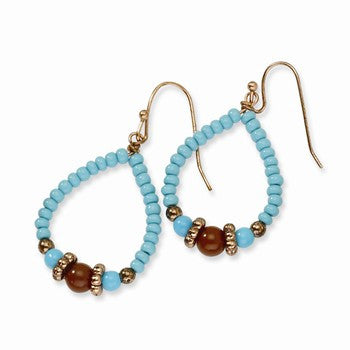 Copper-tone Aqua Brown Acrylic Beads Dangle Earrings