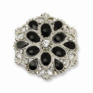 Silver-tone Black Enamel w/Clear Crystal Stretch Ring