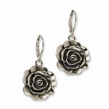 Silver-tone Antiqued Flower Dangle Earrings