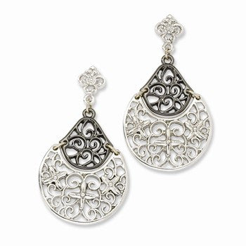 Silver-tone Black Plated Fancy Post Dangle Earrings