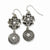 Silver-tone Double Drop Floral Discs w/ Clear Glass Dangle Earrings