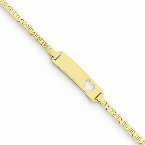 14K Yellow Gold Anchor Link Baby Id Plate with Cut-Out Heart Bracelet