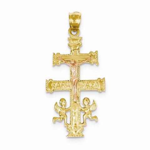 14k Gold Two-tone (Yellow and White) Cara Vaca Crucifix Pendant, Pendants for Necklace