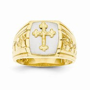 14k Two-Tone Cross on Top Mens Ring