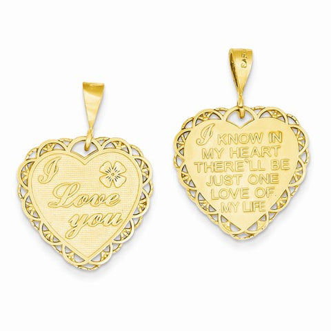 14k Gold Reversible I Love You Heart Pendant, Pendants for Necklace
