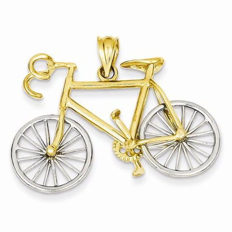 14k Gold Large Two-tone 3-D Bicycle Pendant, Pendants for Necklace