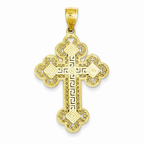 14k Gold Budded Greek Key Cross Pendant, Pendants for Necklace