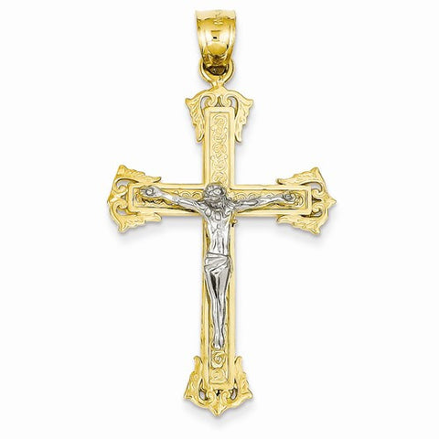 14k Gold Two-tone Diamond-cut Crucifix Pendant, Stylish Pendants for Necklace