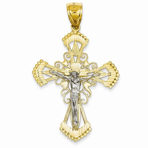 14k Gold Two-tone Diamond-cut Crucifix pendant, Appealing Pendants for Necklace