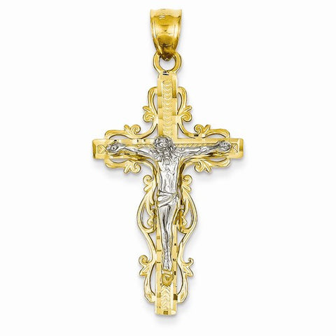 14k Gold Two-tone Diamond-cut Crucifix pendant, Charm