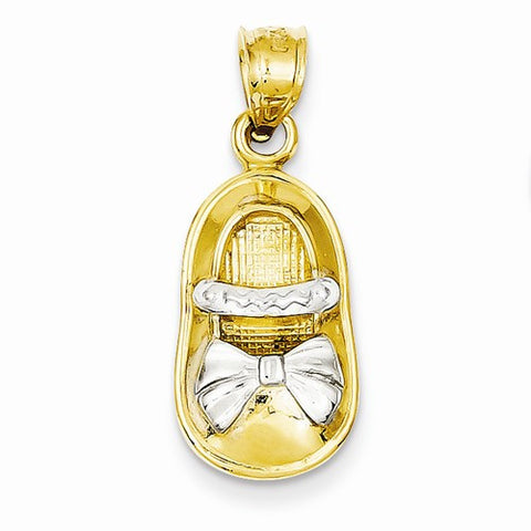 14k Gold & Rhodium Polished Girl Shoe Pendant, Pendants for Necklace