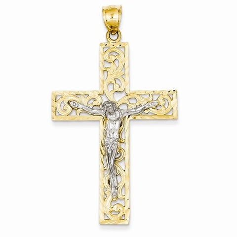 14k Gold Two-tone Diamond-cut Crucifix pendant, Beautiful Pendants for Necklace