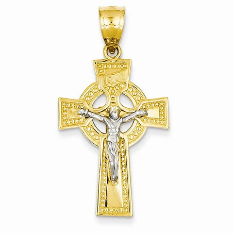14k Gold INRI Celtic Crucifix pendant, Pretty Pendants for Necklace