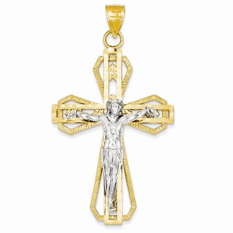 14k Gold Two-tone Diamond-cut Crucifix Pendant, Lovely Pendants for Necklace