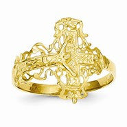 14k Yellow Gold Diamond-Cut Crucifix Ring