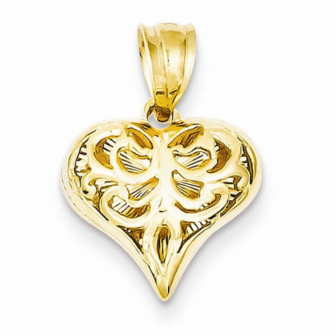 14k Gold Polished Flat-Backed Fancy Heart Pendant, Pendants for Necklace