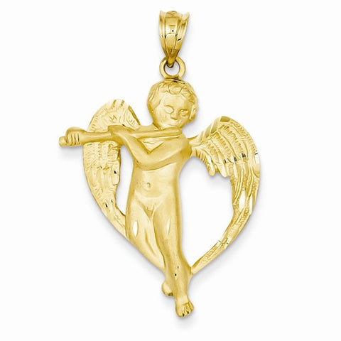 14k Gold Satin Angel with flute Pendant, Pendants for Necklace