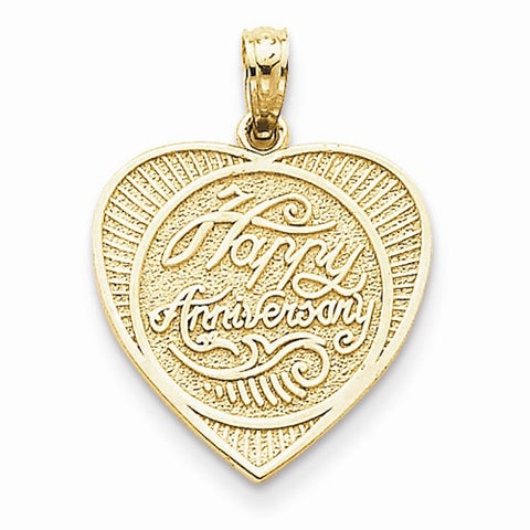 14k Gold Style: Textured back Talking Happy Anniversary in Heart Pendant, Pendants for Necklace