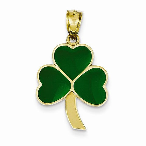 14k Gold Green Enameled Shamrock Pendant, Pendants for Necklace