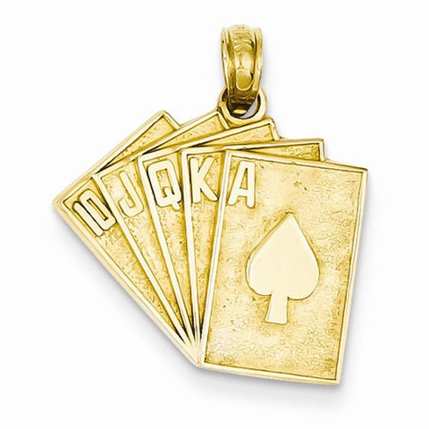 14k Gold Solid Satin Polished Royal Flush Pendant, Pendants for Necklace