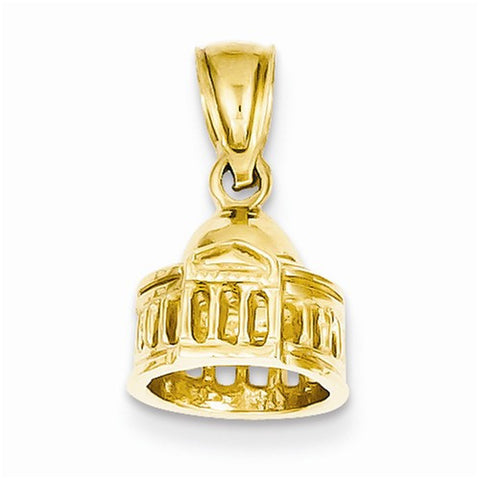 14k Gold Solid Polished 3-Dimensional Jefferson Memorial Pendant, Pendants for Necklace