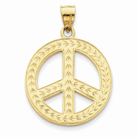 14k Gold Solid Polished Peace Sign Pendant, Pendants for Necklace