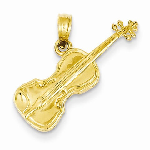 14k Gold Polished Solid 3-Dimensional Violin Pendant, Pendants for Necklace