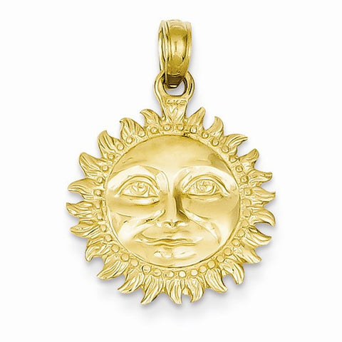 14k Gold Solid Polished 3-Dimensional Sun Pendant, Pendants for Necklace