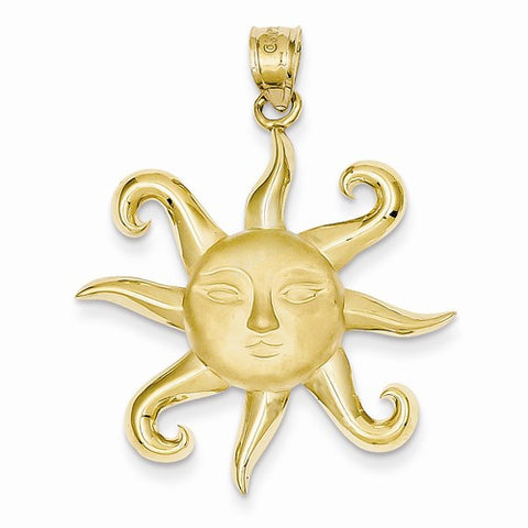 14k Gold Satin Polished Sun Pendant, Pendants for Necklace