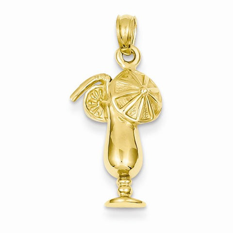 14k Gold Satin Polished Open-Backed Tropical Drink Pendant, Pendants for Necklace