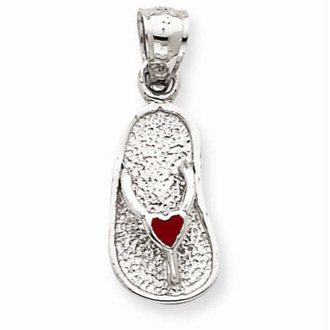 14k White Gold Solid 3-Dimensional Red Enameled Sandal Pendant, Pendants for Necklace