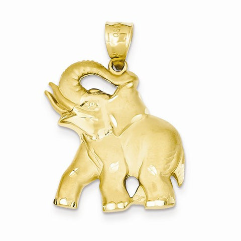 14k Gold Solid Satin Diamond-cut Open-Backed Elephant Pendant, Pendants for Necklace