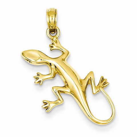 14k Gold Solid Polished Open-Backed Gecko Pendant, Pendants for Necklace