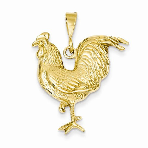 14k Gold Solid Polished Open-Backed Rooster Pendant, Pendants for Necklace
