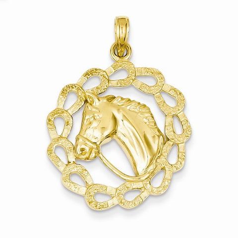14k Gold Solid Polished Horse Head in Horseshoes Pendant, Pendants for Necklace