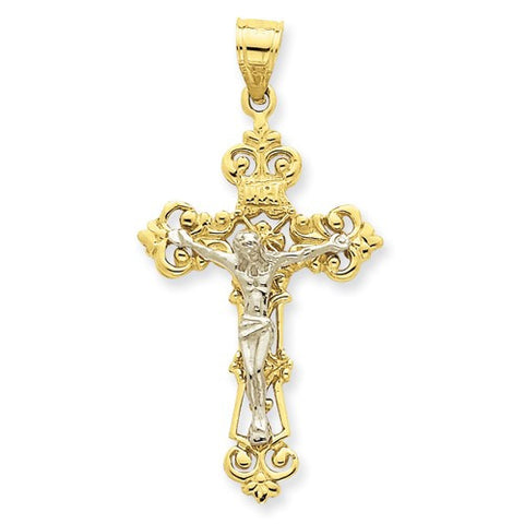 14k Gold Two-tone INRI Fleur De Lis Crucifix pendant, Pendants for Necklace