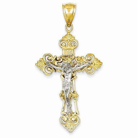 14k Gold Two-tone INRI Fleur De Lis Crucifix pendant, Alluring Pendants for Necklace