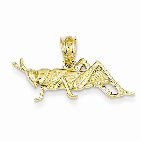 14k Gold Polished Open-Backed Grasshopper Pendant, Pendants for Necklace
