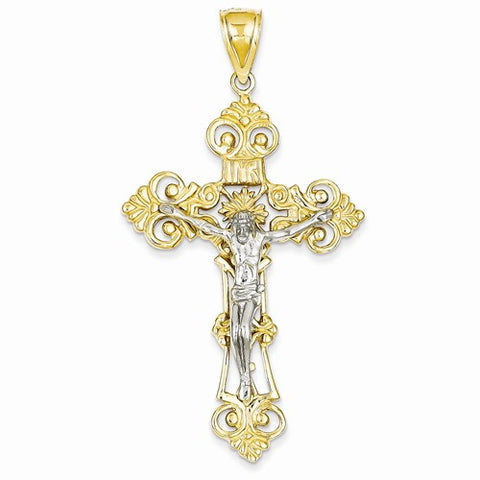 14k Gold Two-tone INRI Fleur De Lis Crucifix pendant, Adorable Pendants for Necklace