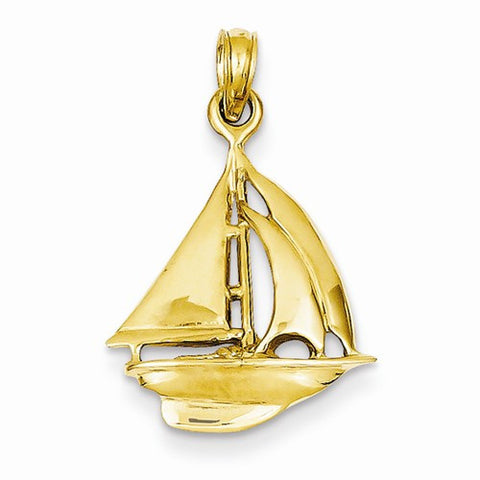 14k Gold Polished Open-Backed Sailboat Pendant, Pendants for Necklace