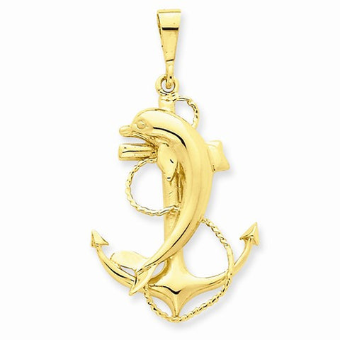 14k Gold Solid Polished Anchor with Dolphin Pendant, Pendants for Necklace