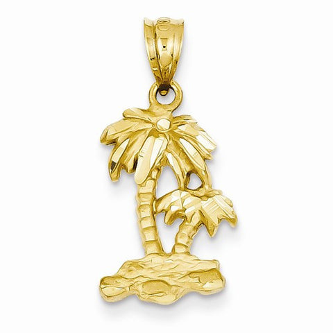14k Gold Polished Diamond-cut Palm Trees Pendant, Pendants for Necklace