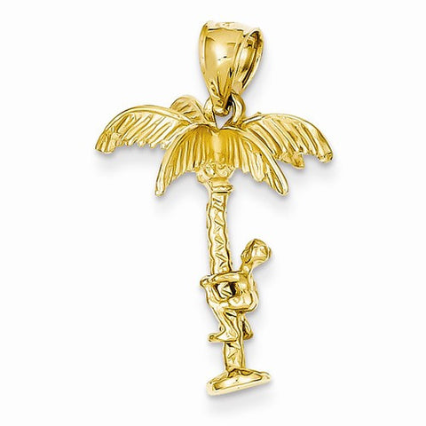 14k Gold 3-D Palm Tree & Climber Pendant, Pendants for Necklace