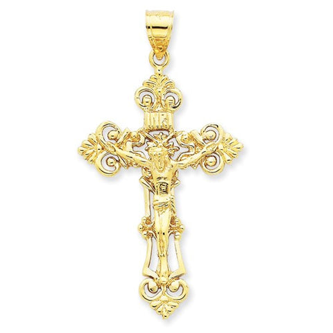 14k Gold INRI Fleur De Lis Crucifix pendant, Appealing Pendants for Necklace