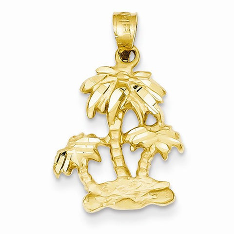 14k Gold Satin Diamond-cut Open-Backed Palm Trees Pendant, Pendants for Necklace