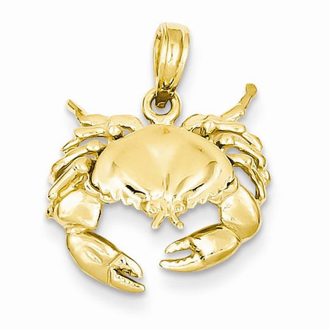 14k Gold Polished Open-Backed Crab Pendant, Pendants for Necklace