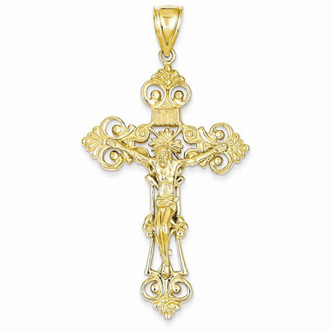 14k Gold INRI Fleur De Lis Crucifix pendant, Charm