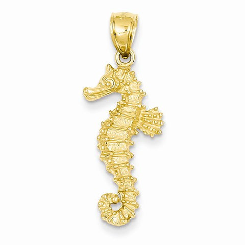 14k Gold Polished Open-Backed Seahorse Pendant, Pendants for Necklace