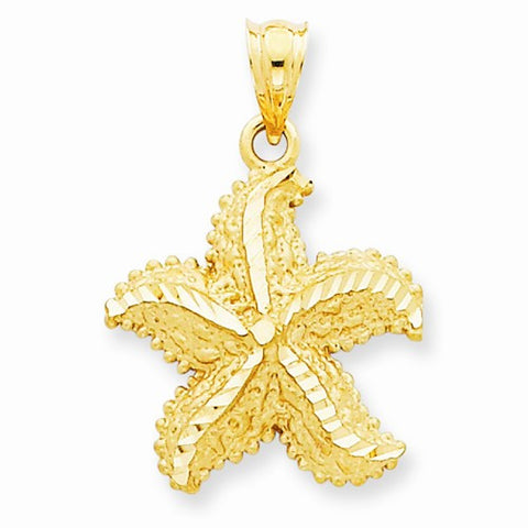 14k Gold Polished Open-Backed Starfish pendant, Pretty Pendants for Necklace