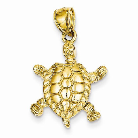 14k Gold Solid Polished 3-Dimensional Moveable Turtle pendant, Gorgeous Pendants for Necklace